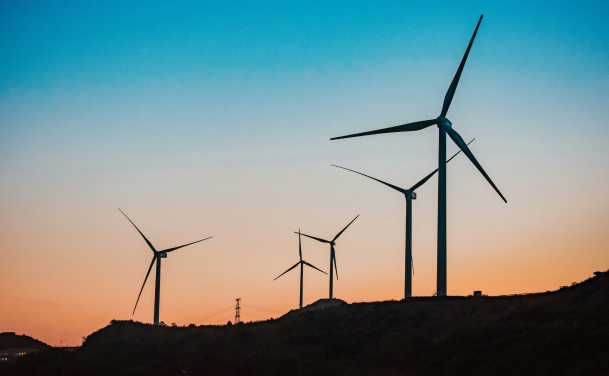 Windmills in sunset